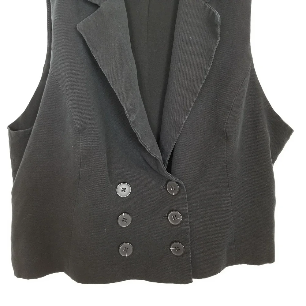 Free People‎ Gabbie Vest Top Sz 8 Black Double Breasted Sleeveless Boho Cropped